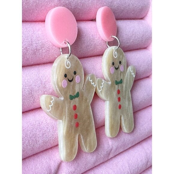Vintage Gingerbread Acrylic Dangle Earrings - Picture 2 of 3